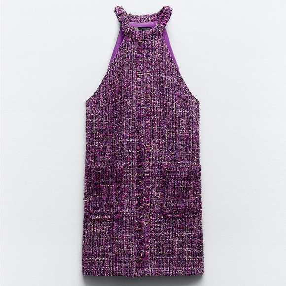 ZARA TEXTURED HALTER PINAFORE DRESS - Picture 4 of 10